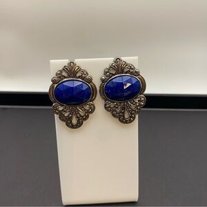 Vintage-Inspired Blue Cabochon Filigree Earrings